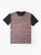 Brick wall graphic t-shirt with a solid, textured masonry pattern in red and grunge tones - Flat lay