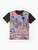 Chaos Graphic T-Shirt featuring a sci-fi space supernatural design with an astronaut, skull, and other elements. - Flat lay