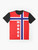 T-shirt featuring the Norwegian flag design, perfect for Norway national team supporters - Flat lay