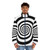 Hypnotic black and white swirl puffer jacket with a psychedelic, mesmerizing design - men front