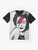 Banksy-inspired graphic t-shirt featuring the Queen Elizabeth's face with a rock band makeup design - Flat lay