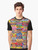 Colorful graphic t-shirt featuring various candy wrappers and packaging designs - Men