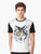 Watercolor wolf graphic design on a black t-shirt, featuring a stylized, abstract wolf illustration in shades of blue and gray. - Men