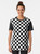 Minimalist black and white checkerboard graphic t-shirt - Women