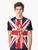 Union Jack graphic t-shirt featuring a retro pop art design inspired by 90s British music and pop culture. - Men