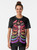 Colorful floral graphic t-shirt with the phrase "Love Wins" on a rainbow background - Women