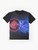 A graphic t-shirt featuring the characters Blitz and Stolas from the Helluva Boss and Hazbin Hotel cartoons, with the text "Look my way" in a bold, aesthetic style. - Flat lay