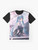 Hatsune Miku, a popular anime character, featured on a vibrant graphic t-shirt. - Flat lay