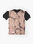 A unique graphic t-shirt featuring a collage of images of actor Nicolas Cage with his signature smile and creepy expressions. - Flat lay