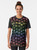 Colorful d20 dice set pattern graphic t-shirt for dungeons and dragons fans - Women