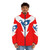 A stylish puffer jacket featuring the character Hurricane Polimar from anime and manga. - men front