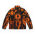 Woodcut puffer jacket with native and ancient alien designs - Back