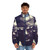 Thelonious Monk inspired puffer jacket with piano keys and jazz music details - men front