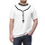 Black t-shirt with a graphic design of rosary beads, cross, and crucifix - men front