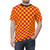 Amber orange and crimson red checkered pattern t-shirt - men front