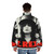 Model wearing a T Rex Puffer Jacket with a glam rock inspired design - men back