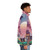 Retro synthwave puffer jacket with palm tree and sunset design - men side right