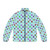 Colourful horse racing puffer jacket with jockey silks print