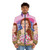 A vibrant and comfortable puffer jacket featuring a fun and colorful pop art design - men front