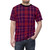 Man wearing a red and black tartan-patterned t-shirt - men front