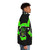 A person wearing a horror-themed puffer jacket with a menacing design - men side right