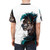 Mysterious anthro cat caracal with a blue smile on a t-shirt design - men back