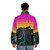Synth Mountain Sunrise Puffer Jacket - Retro Outdoor Adventure Aesthetic - men back