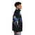 A puffer jacket featuring imagery and themes from the Kingdom Hearts video game series, including the keyblade, Oathkeeper, and the struggle between light and darkness. - men side right