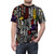 Colorful music-inspired collage graphic on a t-shirt - men front