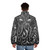A black puffer jacket with a Lovecraft-inspired design, featuring tentacles and the Cthulhu mythos. - men back