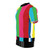 A vibrant and retro-inspired t-shirt featuring a pattern of colorful television color bars, perfect for fans of vintage technology and pop culture. - men left