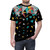 Person wearing a t-shirt featuring a colorful, geometric paper plane design - men front