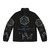 A high-quality puffer jacket featuring a 20-sided die design, perfect for science, math, and RPG enthusiasts.