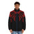 A red and black puffer jacket with a webbed design, perfect for superhero-inspired lazy cosplay. - men front