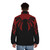 A red and black puffer jacket with a webbed design, perfect for superhero-inspired lazy cosplay. - men back