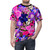 Colorful botanical and floral pattern t-shirt design with tropical leaves, fruits, and flowers - men front