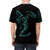 Illustration of a mystic, abstract, scribble-style white lightning dragon on a black t-shirt - men back