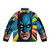 Colorful superhero pop art puffer jacket featuring a bat design for comic book lovers - Back