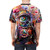Colorful and vibrant abstract flower design on a t-shirt with a retro, surreal, and hippie-inspired style - men back