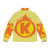 A vibrant puffer jacket with a superhero letter K fire insignia design - Back