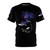 Photorealistic design of Tom Waits smoking against a cosmic nebula background on a t-shirt