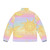 Bohemian puffer jacket with sun and moon design, featuring colorful psychedelic and celestial patterns - Back