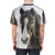 A striking black horse silhouette against a snowy winter backdrop printed on a high-quality t-shirt. - men back