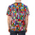 Person wearing a t-shirt featuring flags from around the world, representing cultural diversity and global unity. - men back