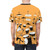 A graphic t-shirt featuring a funky, retro-inspired design with drums and a musical beat. - men back
