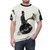 A t-shirt featuring a vintage-inspired, surreal digital illustration of a music-themed character with a top hat, mustache, and penny farthing bicycle. - men front