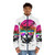Adorable summer cat puffer jacket with space and rainbow pattern - men front