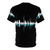 Black and white graphic t-shirt with a sound wave and city skyline design - Back