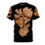 Muscular shirtless man with hairy chest and torn shirt graphic on a t-shirt