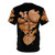 Muscular shirtless man with hairy chest and torn shirt graphic on a t-shirt - Back